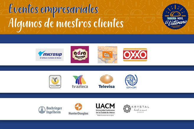 Clientes y eventos El Veterano taquería móvil